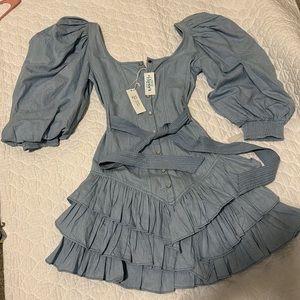 NWT $325 Love the Label Light Denim Rose Dress size Small Rodeo Dress